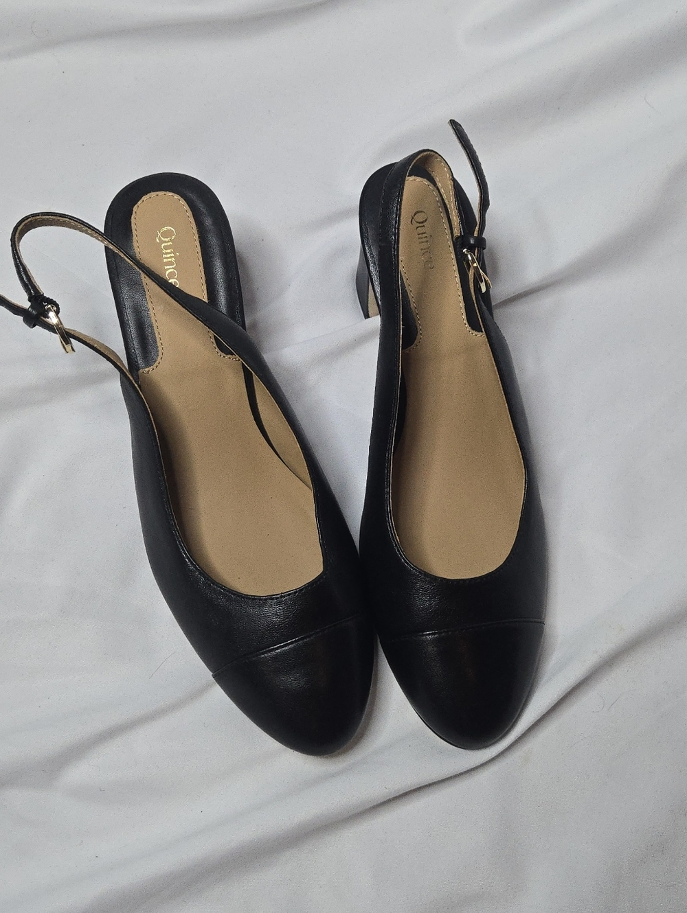 NWOT Quince Italian Black Leather 65MM Cap Toe Slingback Pump Women's 7 - Picture 4 of 12